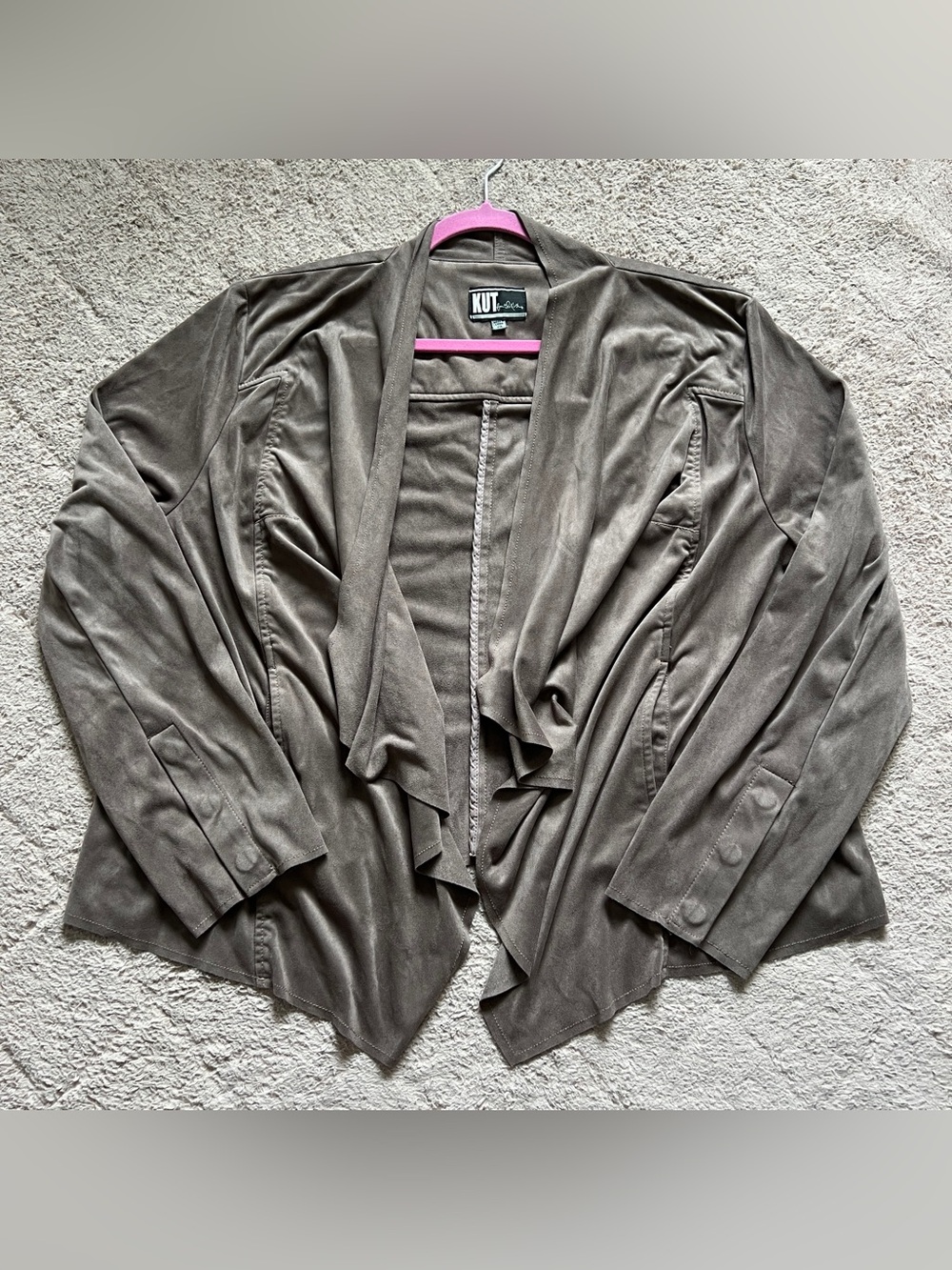 Kut from the Koth Faux Suede Draped Open Front Cardigan Preppy Western Sz 2X